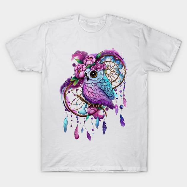 Watercolor Owl and Dreamcather T-Shirt by greeny.mira